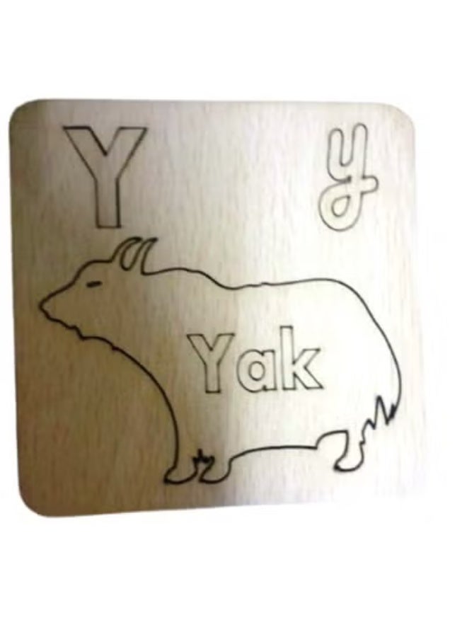 Clicko 3-in-1 Wooden Alphabet Puzzle and Drawing Stencil Set for Kids - Montessori Educational Letter Recognition Tiles with Uppercase & Lowercase Letters - Natural Wood Learning & Tracing Toy - Image 3